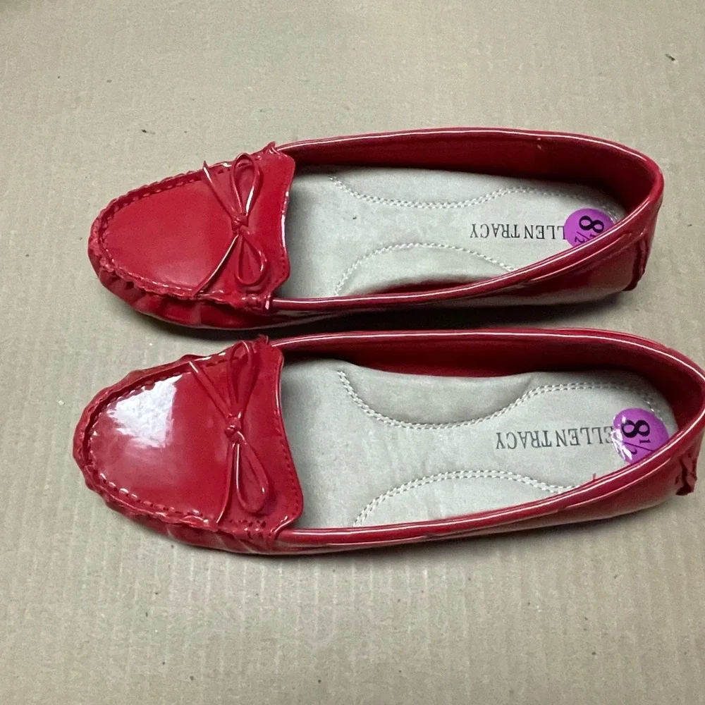 Ellen Tracy Size 8.5M Newport Red Patent‎ Leather Driver Moccasin Loafers NWB